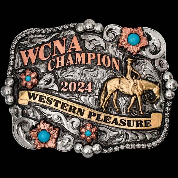 The Woodstock Custom Belt Buckle is perfect for any cowgirl! Built with beautiful copper flowers and silver berry frame. Customize this absolute western buckle today!